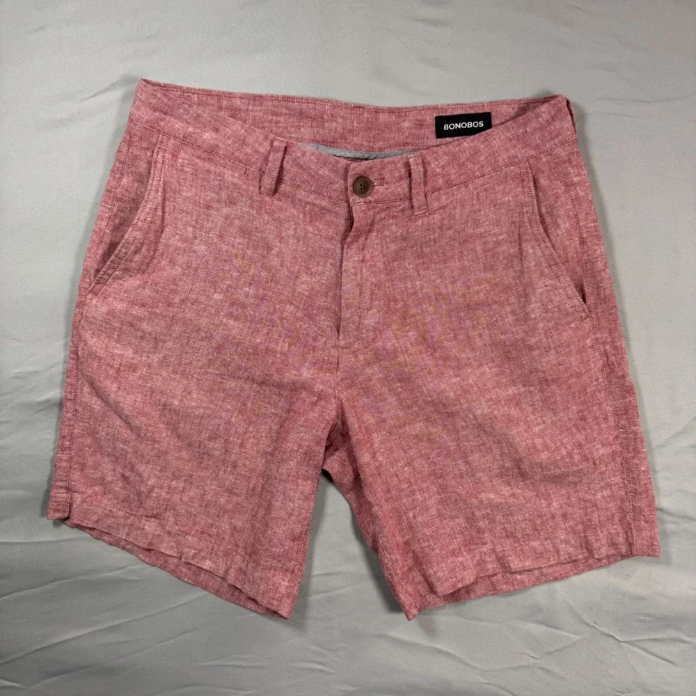 Bonobos 7 Inch Inseam Standard Fit Shorts Mens 30 Red Linen Blend Golf Resort